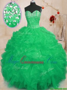 Sweetheart Sleeveless Quinceanera Gown Floor Length Beading and Ruffles Turquoise Organza