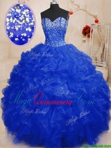 Royal Blue Lace Up Sweetheart Beading and Ruffles Sweet 16 Quinceanera Dress Organza Sleeveless