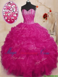 Floor Length Ball Gowns Sleeveless Fuchsia 15 Quinceanera Dress Lace Up