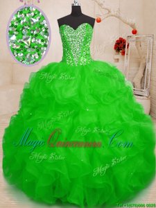 Green Quince Ball Gowns Military Ball and Sweet 16 and Quinceanera and For with Beading and Ruffles Sweetheart Sleeveless Lace Up
