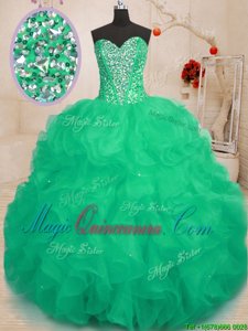 Fancy Green Sleeveless Beading and Ruffles Floor Length Sweet 16 Dress