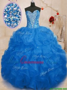 Sweetheart Sleeveless Organza Quinceanera Gowns Beading and Ruffles Lace Up