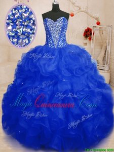 Fitting Sleeveless Lace Up Floor Length Beading and Ruffles 15 Quinceanera Dress