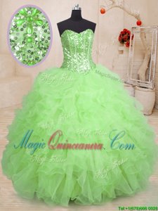 Organza Sweetheart Sleeveless Lace Up Beading and Ruffles Ball Gown Prom Dress in