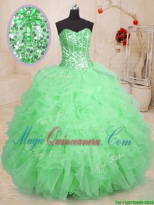 Comfortable Green Sleeveless Organza Lace Up Sweet 16 Dress for Military Ball and Sweet 16 and Quinceanera