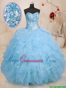 Superior Ball Gowns Quinceanera Gowns Baby Blue Sweetheart Organza Sleeveless Floor Length Lace Up