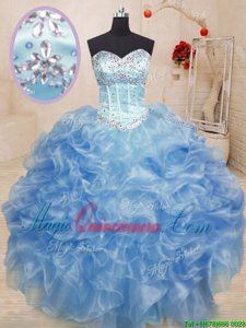 Fine Light Blue Quince Ball Gowns Military Ball and Sweet 16 and Quinceanera and For with Beading and Ruffles Sweetheart Sleeveless Lace Up