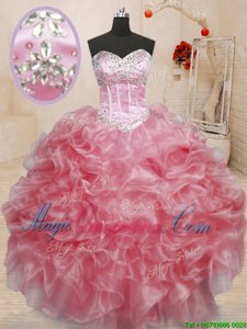 Beading Vestidos de Quinceanera Baby Pink Lace Up Sleeveless Floor Length