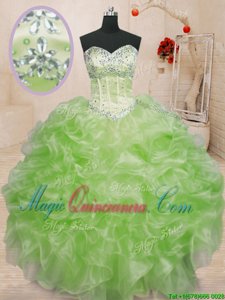 Elegant Sweetheart Sleeveless Organza Sweet 16 Dresses Beading and Ruffles Lace Up