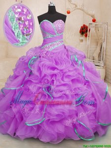 Sleeveless Brush Train Lace Up With Train Beading and Ruffles Quinceanera Dresses