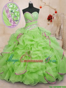 Sexy Sleeveless With Train Beading and Ruffles Lace Up 15 Quinceanera Dress with Brush Train