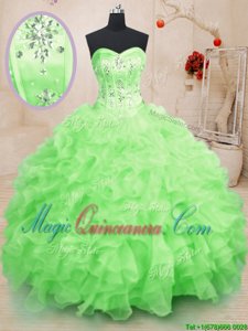 Lace Up Sweetheart Beading and Ruffles Quince Ball Gowns Organza Sleeveless