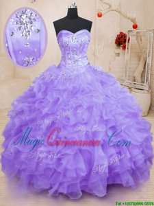 Lavender Sleeveless Beading and Ruffles Floor Length Ball Gown Prom Dress
