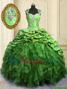 Latest Pick Ups Sweetheart Cap Sleeves Brush Train Lace Up Quinceanera Gown Organza and Taffeta