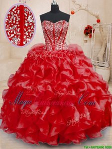 Sleeveless Beading and Ruffles Lace Up 15th Birthday Dress