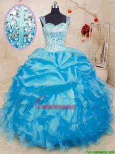 Straps Sleeveless Organza Quinceanera Gowns Beading and Ruffles and Pick Ups Lace Up
