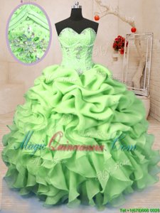 Delicate Yellow Green Sweetheart Neckline Beading and Ruffles and Pick Ups Sweet 16 Quinceanera Dress Sleeveless Lace Up