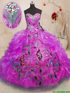Custom Design Sleeveless Zipper Floor Length Beading and Appliques and Ruffles Quinceanera Gowns