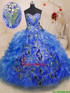 Comfortable Sweetheart Sleeveless Organza Sweet 16 Dress Beading and Appliques and Ruffles Zipper