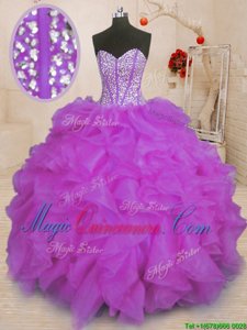 Fashion Purple Sweetheart Lace Up Beading and Ruffles Sweet 16 Dresses Sleeveless