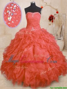 Attractive Sleeveless Beading and Ruffles and Ruching Lace Up Vestidos de Quinceanera
