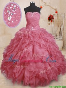Free and Easy Ball Gowns Quinceanera Gown Pink Strapless Organza Sleeveless Floor Length Lace Up