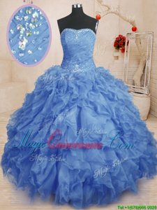 Pretty Sleeveless Lace Up Floor Length Beading and Ruffles and Ruching Quinceanera Dress