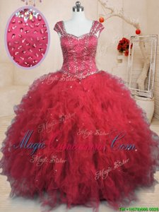 Perfect Cap Sleeves Beading and Ruffles Lace Up Quinceanera Dresses