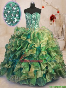 Multi-color Lace Up Sweet 16 Quinceanera Dress Beading and Ruffles Sleeveless Floor Length