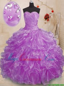 Sweetheart Sleeveless Lace Up Sweet 16 Quinceanera Dress Purple Organza