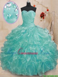 Captivating Sweetheart Sleeveless Lace Up Ball Gown Prom Dress Teal Organza