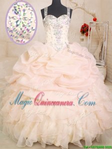 Perfect Pick Ups Pink Sleeveless Organza Zipper Sweet 16 Quinceanera Dress for Military Ball and Sweet 16 and Quinceanera