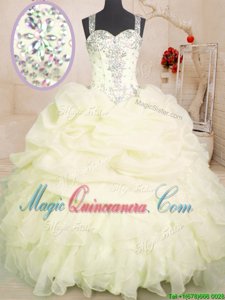 Smart Light Yellow Straps Zipper Beading and Ruffles and Pick Ups 15 Quinceanera Dress Sleeveless