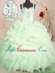 Classical Pick Ups Floor Length Yellow Green Quinceanera Dress Straps Sleeveless Zipper