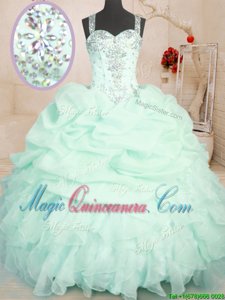 Dynamic Organza Sleeveless Floor Length Sweet 16 Dress and Beading and Ruffles and Pick Ups