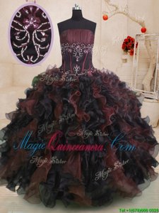 Pretty Organza Strapless Sleeveless Lace Up Beading and Ruffles Quinceanera Gowns in Multi-color