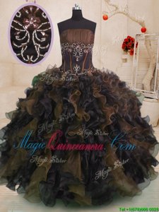 Beading and Ruffles Quinceanera Gown Multi-color Lace Up Sleeveless Floor Length