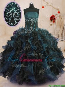 Low Price Multi-color Ball Gowns Beading and Ruffles Quinceanera Gown Lace Up Organza Sleeveless Floor Length