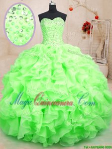 Beading and Ruffles Vestidos de Quinceanera Lace Up Sleeveless Floor Length