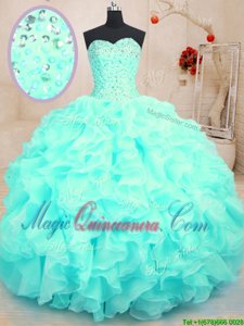 Adorable Floor Length Ball Gowns Sleeveless Aqua Blue 15 Quinceanera Dress Lace Up