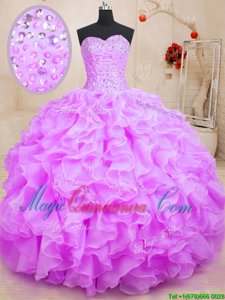 Sweetheart Sleeveless Organza 15th Birthday Dress Beading and Ruffles Lace Up