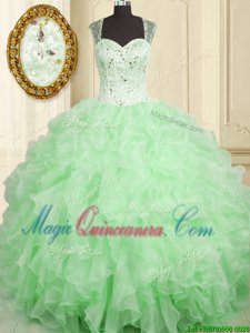 Beautiful Organza Sleeveless Floor Length Quinceanera Dress and Beading and Ruffles
