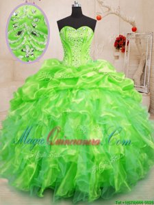 Sweetheart Sleeveless Sweet 16 Dresses Floor Length Beading and Ruffles Organza