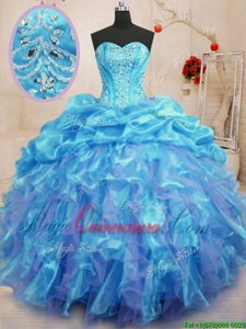 Affordable Sleeveless Beading and Ruffles Lace Up Ball Gown Prom Dress