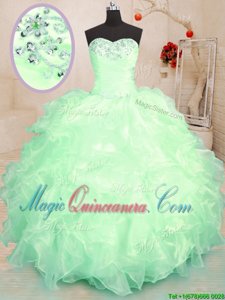 Sleeveless Floor Length Beading and Ruffles Lace Up Quinceanera Gowns with