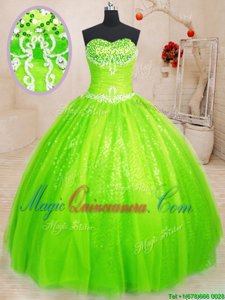 Sweetheart Neckline Beading Quince Ball Gowns Sleeveless Lace Up