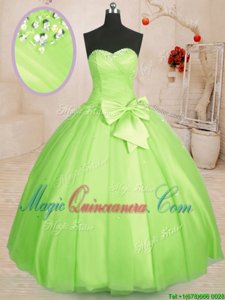 Sleeveless Floor Length Beading and Bowknot Lace Up Sweet 16 Dress with Yellow Green