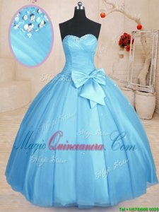 High Class Sweetheart Sleeveless Lace Up 15 Quinceanera Dress Baby Blue Tulle