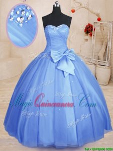 Sexy Sweetheart Sleeveless Quinceanera Dress Floor Length Beading and Bowknot Purple Tulle