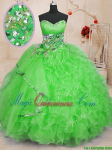 Beading and Ruffles Quinceanera Dresses Lace Up Sleeveless Floor Length